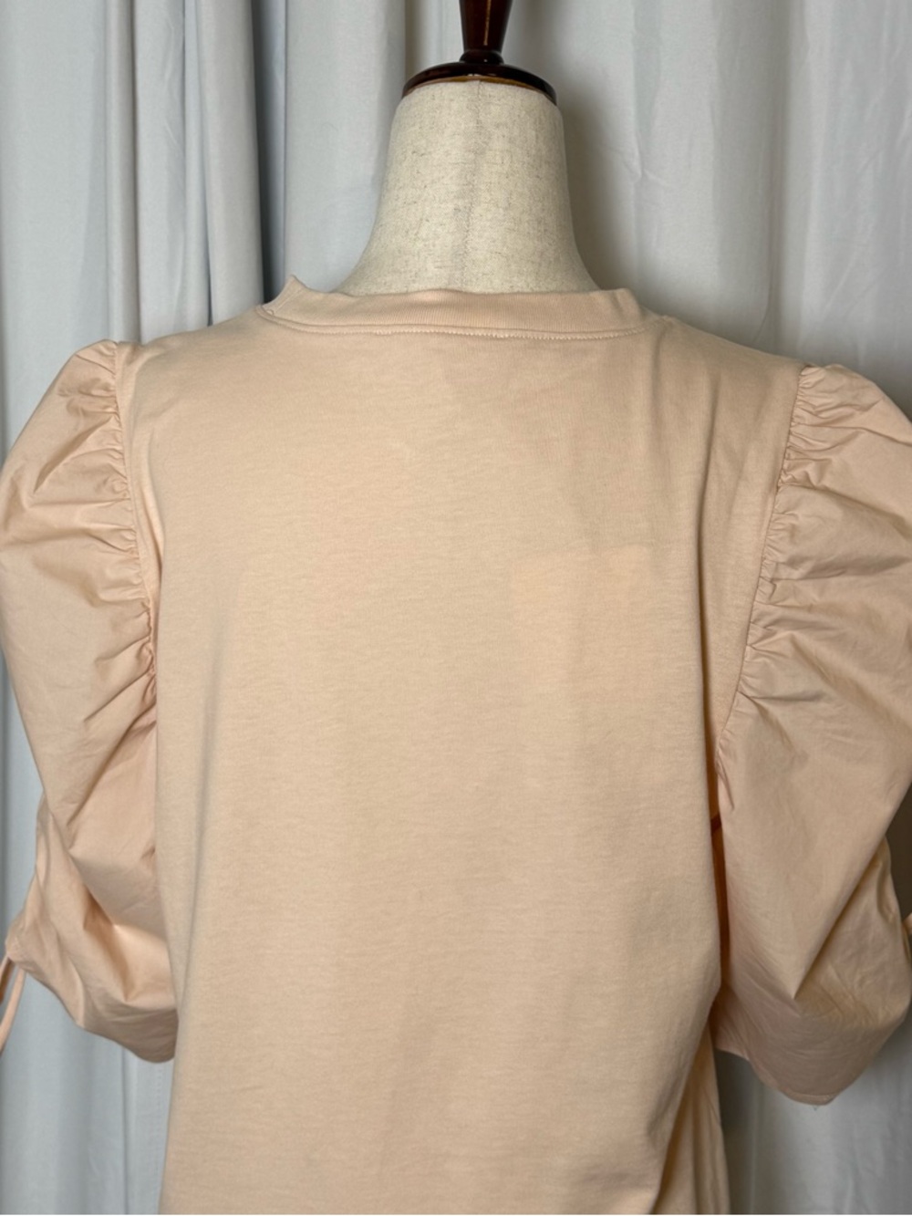 FRAME Ruched Tie Sleeve Tee Blush Pink Puff Sleeve Top XL NWT - Picture 11 of 13